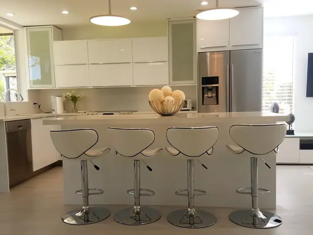 Kitchen island with bar stools