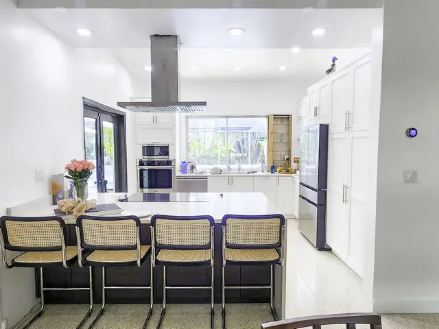Bright white kitchen with an island